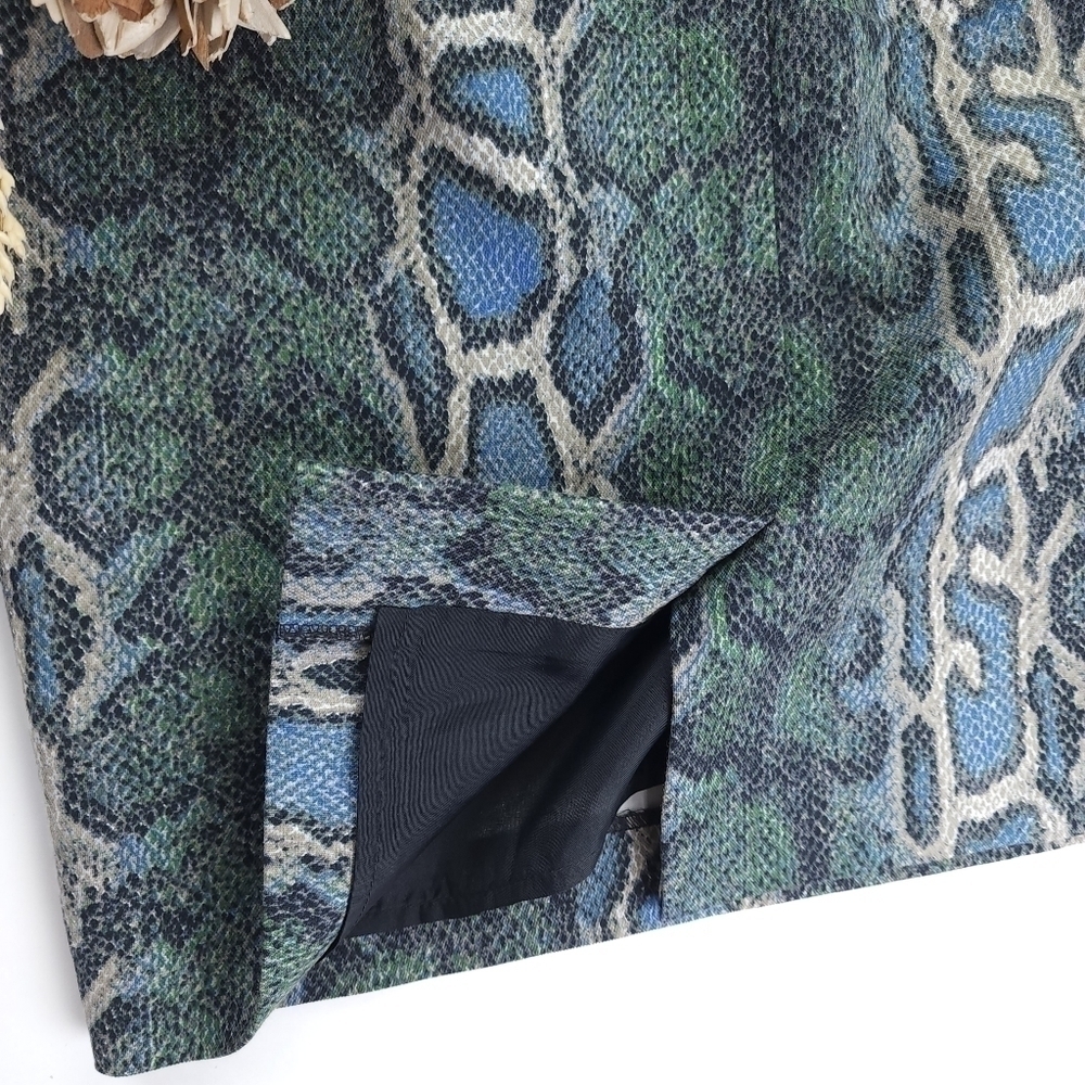 Loft Blue Green Snakeskin Print Cotton Skirt Sz 2 - Picture 6 of 8